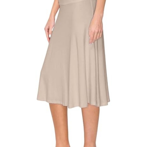 Boho Cotton Blend Oatmeal Color Stretch Midi A Line Flowy Skirt - Picture 4 of 7